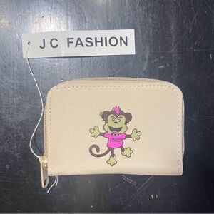 Beige Wallet with Monkey Design